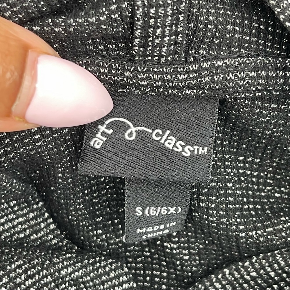 Art Class Girl’s Black Metallic Cropped Pullover Sweatshirt Hoodie Top Size 6/6X - Picture 9 of 14